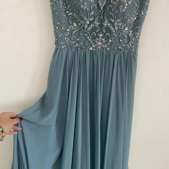 MORI LEE by Madeline Gardner Teal embellished maxi formal dress - Picture 3 of 7